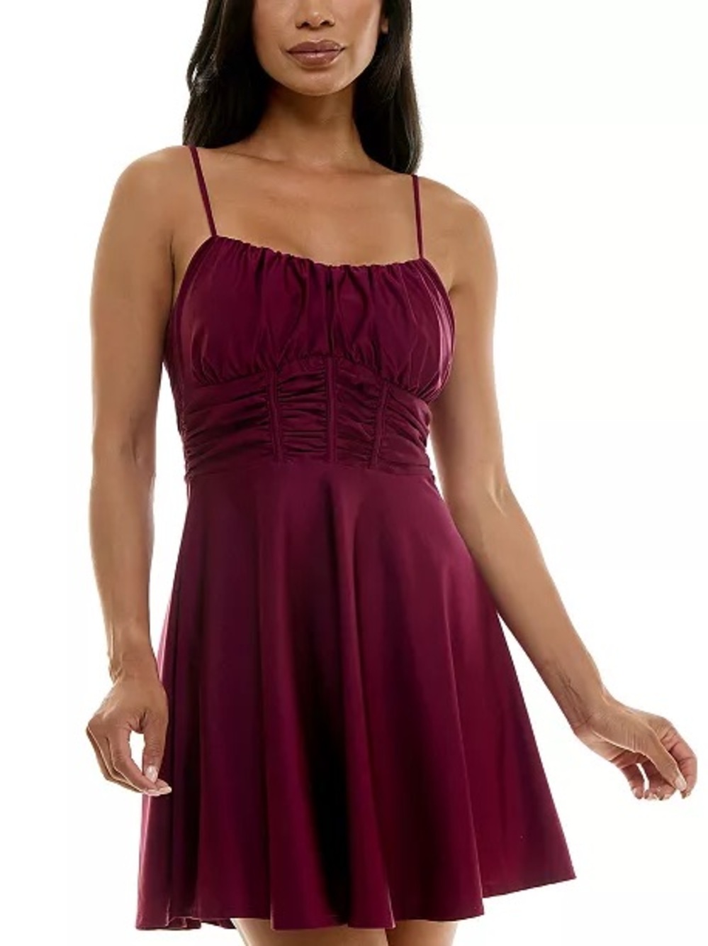 Emerald Sundae Burgundy Spaghetti-Strap Mini Dress